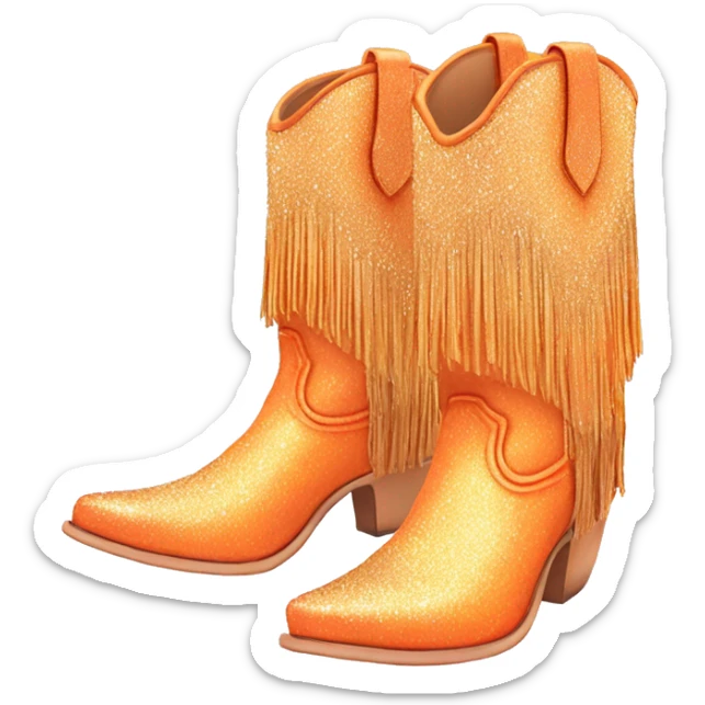 Realistic pastel orange fashion cowgirl boots with sparkly shiny glitter fringe on them. sticker