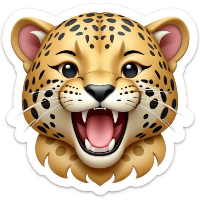 cinematic-realistic-yawning-young jaguar-portrait-emoji,-head-tilted-slightly-with-a-dramatic,-wide-open-yawn,-showcasing-a-lithe,-graceful-build-with-distinctive-rosette-patterns-and-sleepy,-half-closed-eyes,-simplified-yet-irresistibly-adorable, realistic sticker