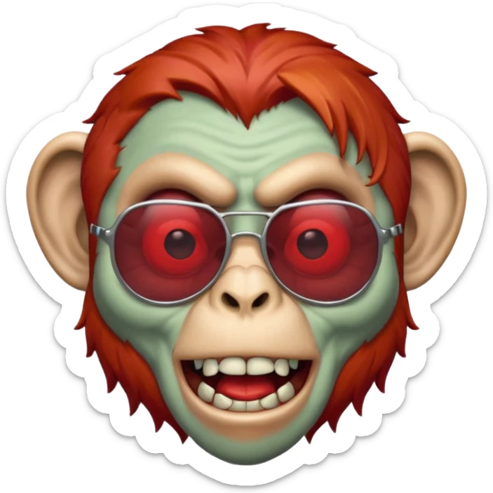 Zombie monkey with sun glasses and red hair and joker nose hungry  sticker