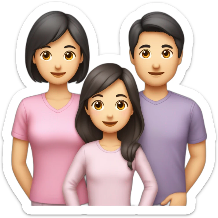 Famille 4 personne 1 fils aîné fille cadette au cheveux long 1 père asiatique 1 mère sticker