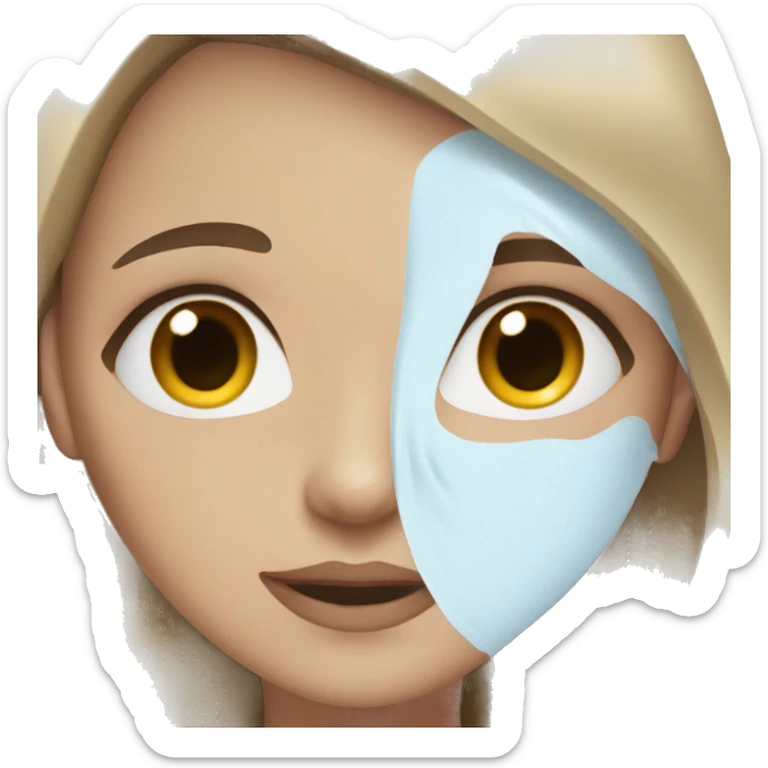 white girl with blue eyes and brown hair doing skincare sticker