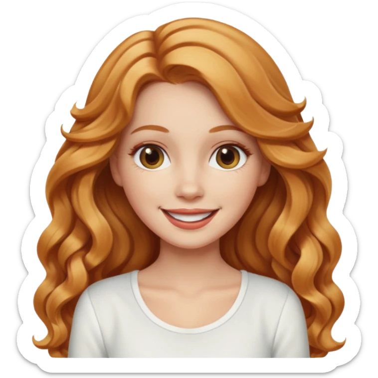 white girl with strawberry blonde supernlong wavy hair, white top  sticker