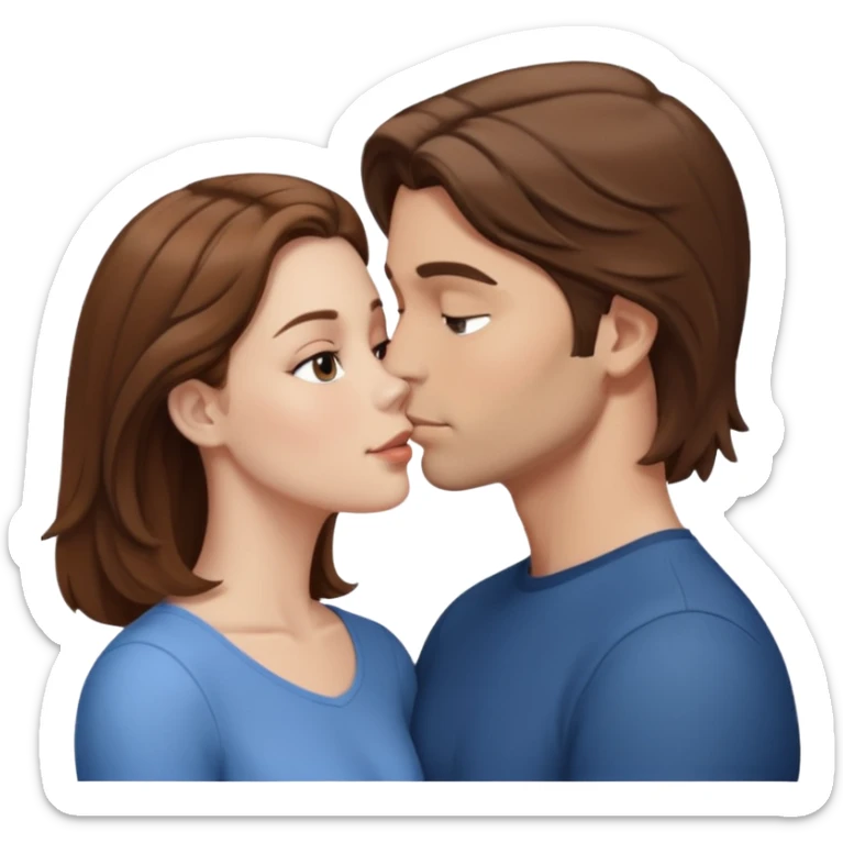 White Man with brown hair kissing white woman with shoulder length brown hair sticker