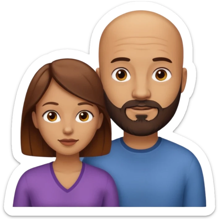 Couple. A bald man with dark brown beard and a girl with light skin dark yellowish brown auburn hair. sticker
