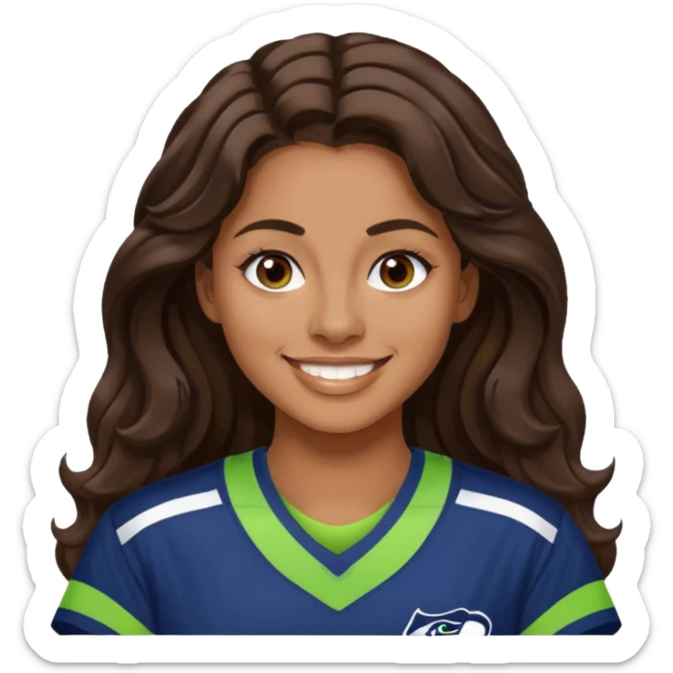 Long wavy Dark brown hair, brown eyes with small nose ring of seahawks fan women sticker