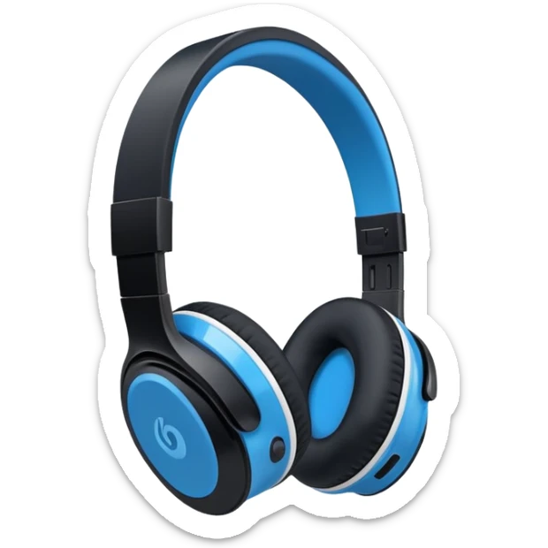 A side profile view of a pair of Black and blue and white wireless headphones sticker