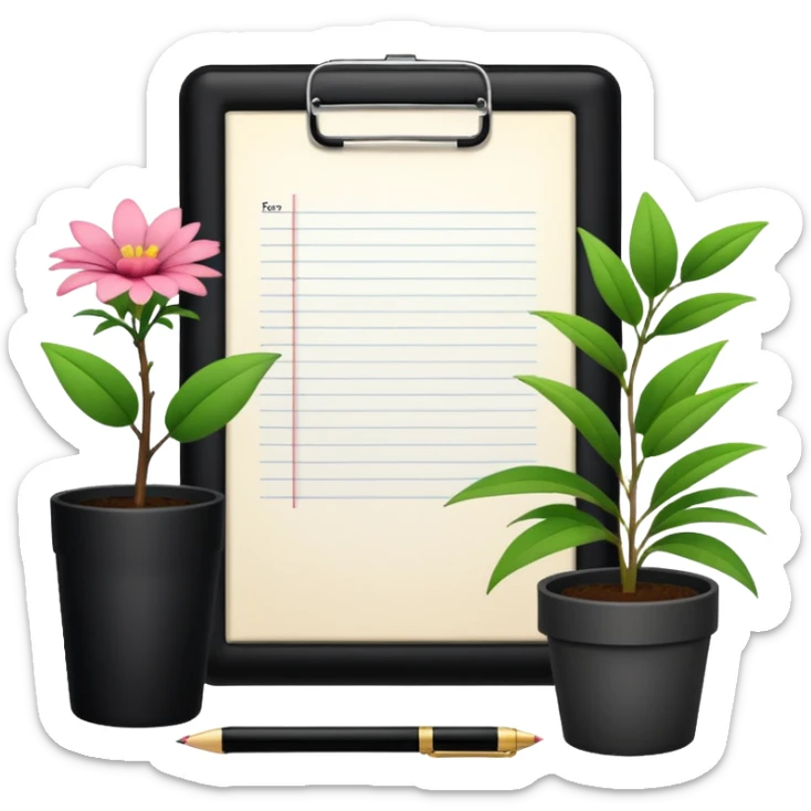F U E R A    DE    O F I C I N A y detrás un escritorio moderno, con una notebook, una agenda y una planta con una flor sticker