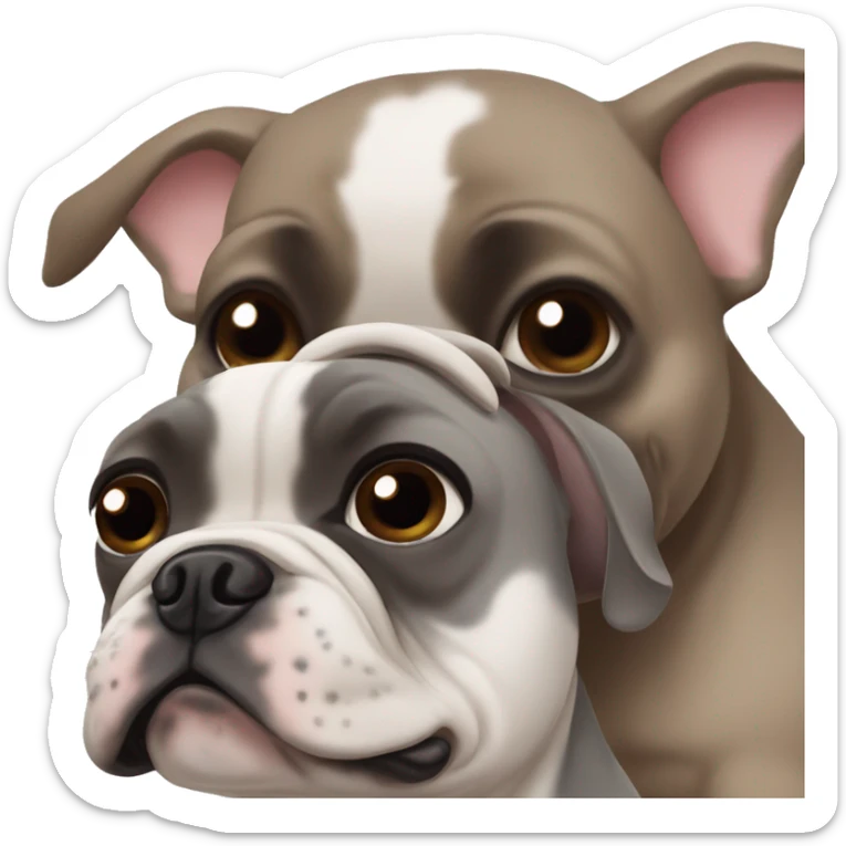 grey french bulldog blue eyes and A girl with brown hair and brown eyes hugging sticker