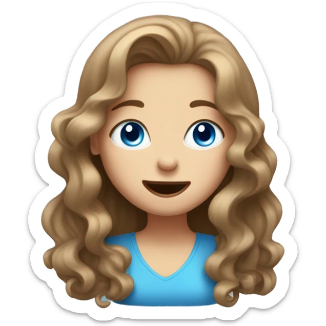 Girl with wavy light brown hair and blue eyes sticking out her tongue in a fun way sticker