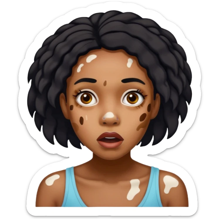 Emoji of a very shocked black female with vitiligo (alot of vitiligo patches) sticker