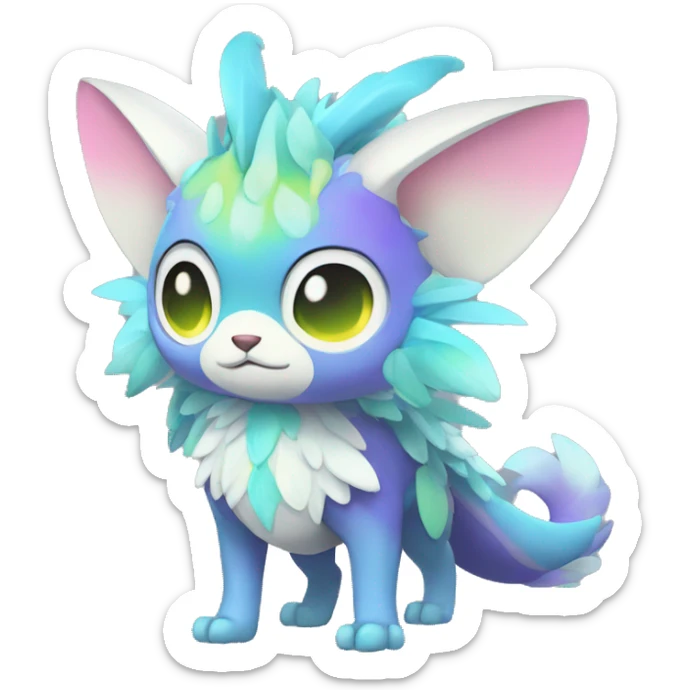 Cute cool shiny colorful fantasy animal hybrid Fakemon full body sticker