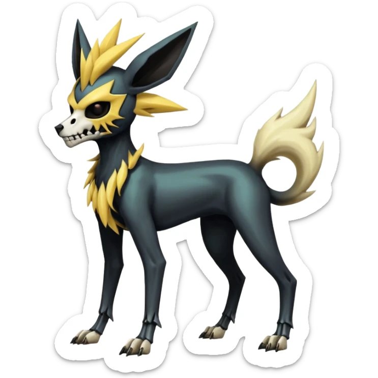 Skeletal Skinny Shiny Iridescent Dark Gloomy Edgy Gothic Cool Badass Jolteon-Houndoom-Manectric-fusion with a skull-cap-face-mask (full body) sticker