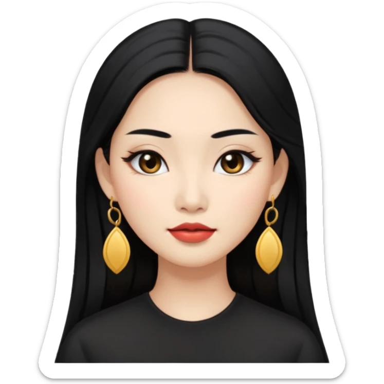 Attractive asian woman with a wide face, dark makeup, Long hair and earrings sticker