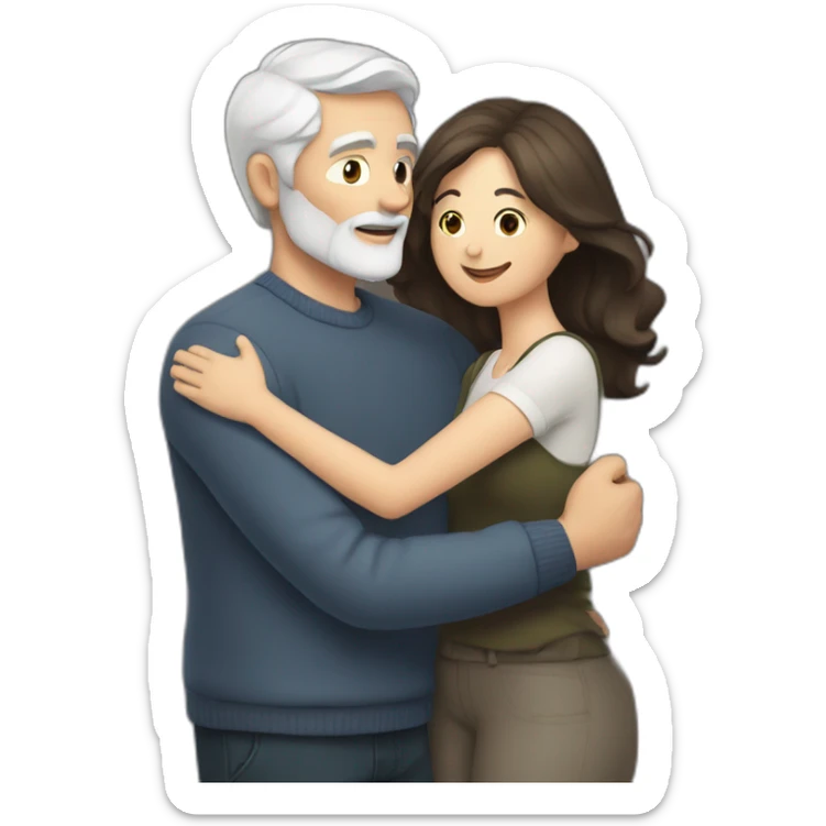 Man with gray hair and white beard hugs woman with dark brown hair sticker