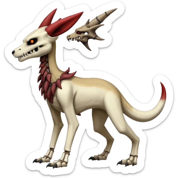 Skeletal Cubone-Marowak-Zoroark-Anubis-Wendigo-Fakémon-hybrid-creature (full body), 4 legs sticker