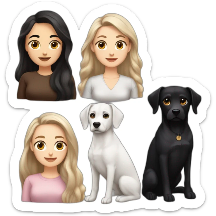 White women with long dark brown hair and long eyelashes dark brown eyes and thick dark brown eyebrows with the black dog with a white stripe on the neck and ears raised up sticker