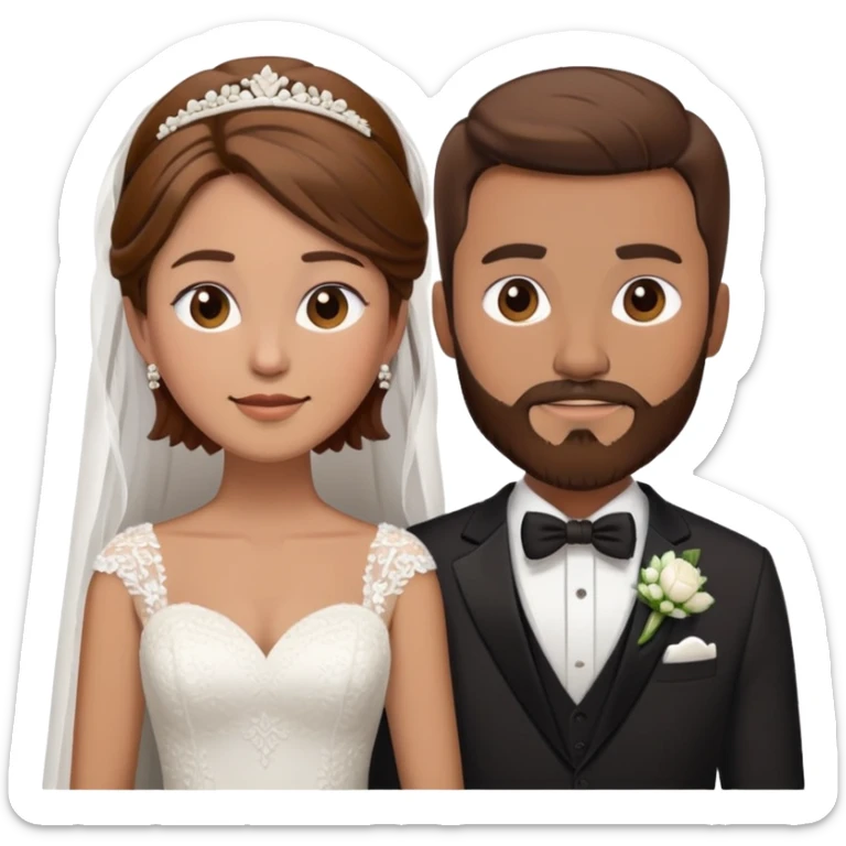 Groom with brown hair and beard and bride with short brown hair  sticker