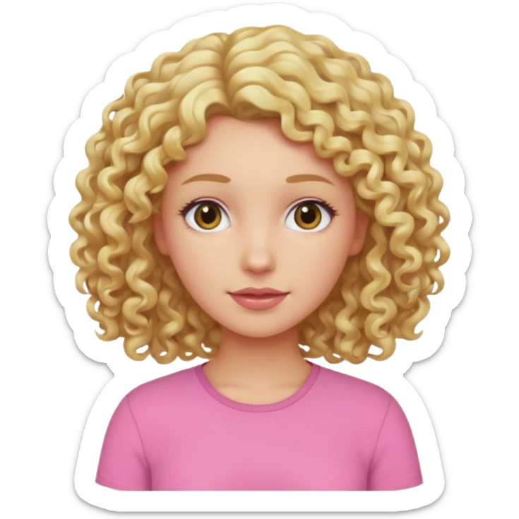 blonde curly woman pink shirt  sticker