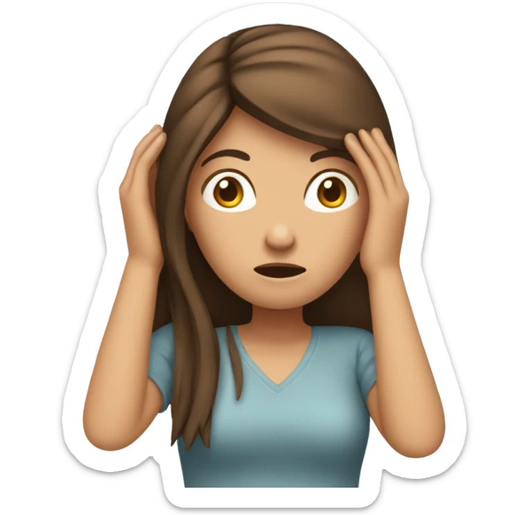 Emoji brown-haired woman with long straight hair holding her head with her hands in despair sticker