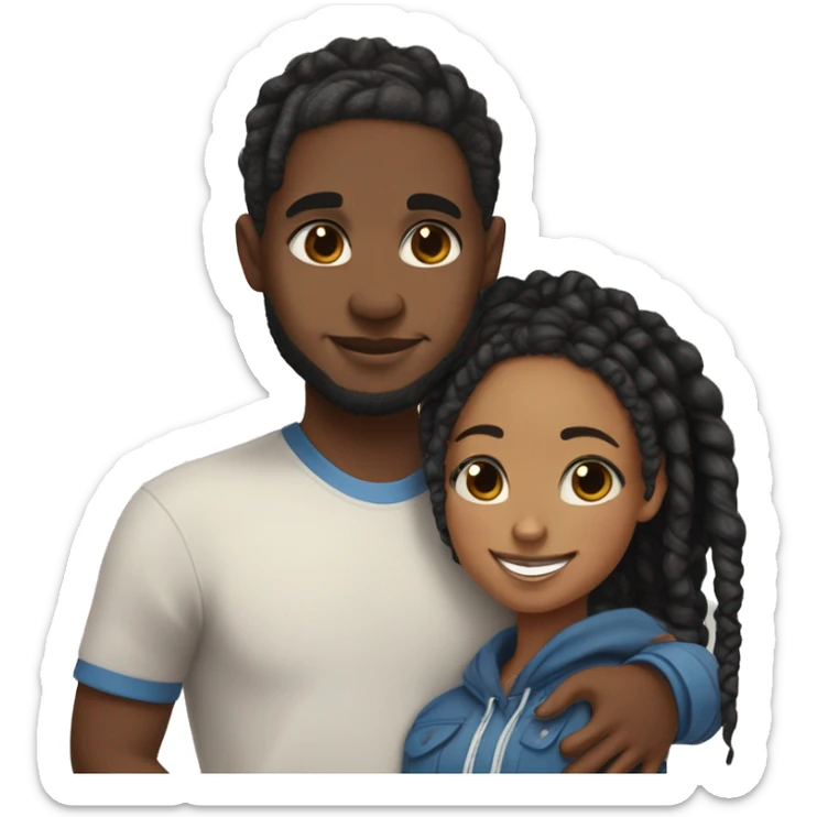 Realistic black girl with box braids and light skin boy with short curly hair and a short beard hugging sticker