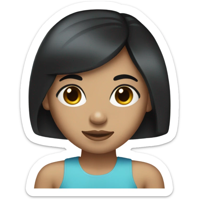 Blue-eyed girl with light skin and black straight hair with side swap bag sticker