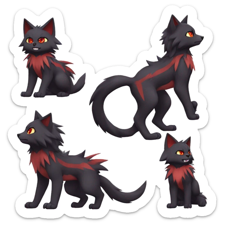  Kawaii Edgy Cool Beautiful Poochyena-Torracat-Litten-Zorua-Zoroark full body sticker
