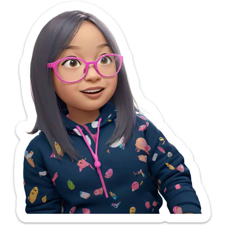 girl with pink glasses indoors sticker