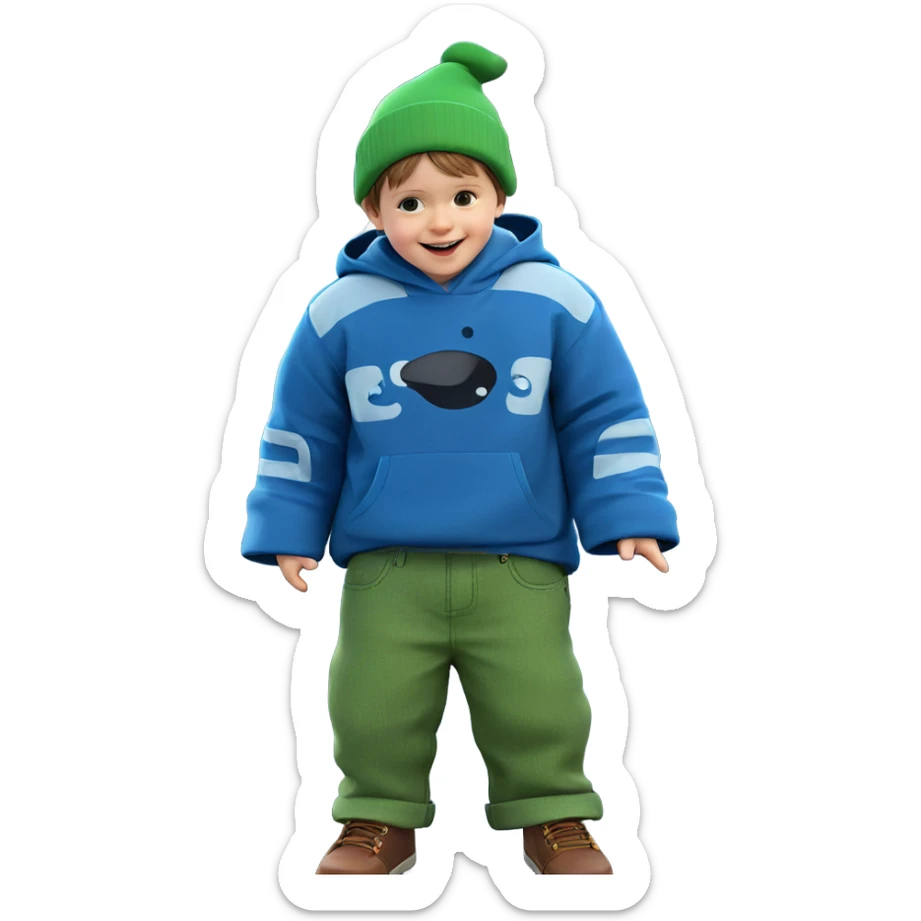 happy boy with hat and car sticker