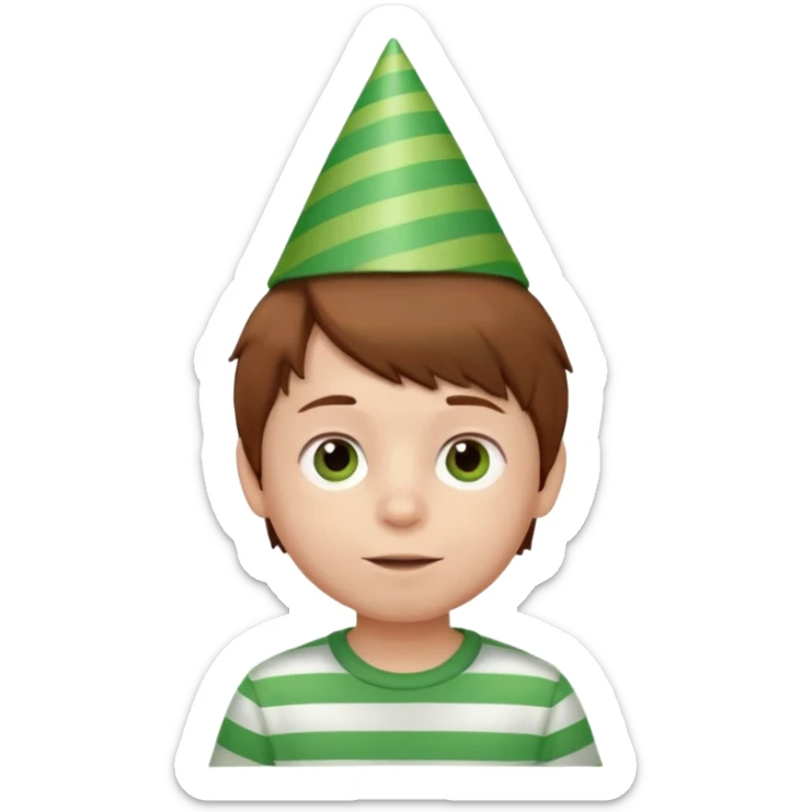 a little boy with birthday hat, striped green shirt, brown hair















 sticker