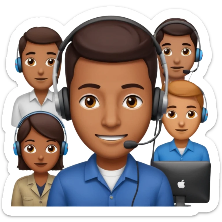 sinister looking phone scammer in sketchy call center from pakistan with smirk and brown skin sticker