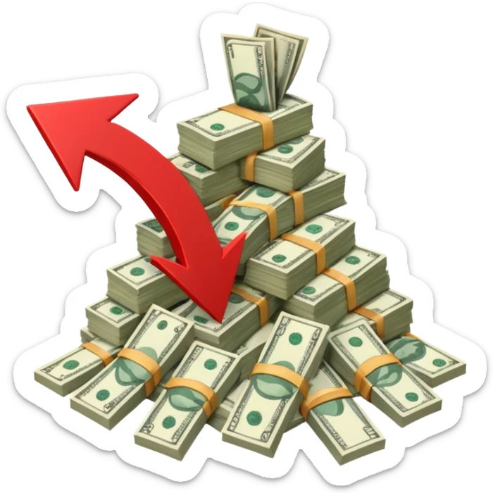 a pile of money with red arrow up with a strategy paper background sticker