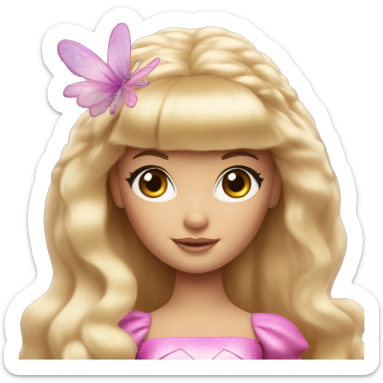 Blonde Barbie with full bangs and long hair and hazel eyes dressed as a fairy sticker