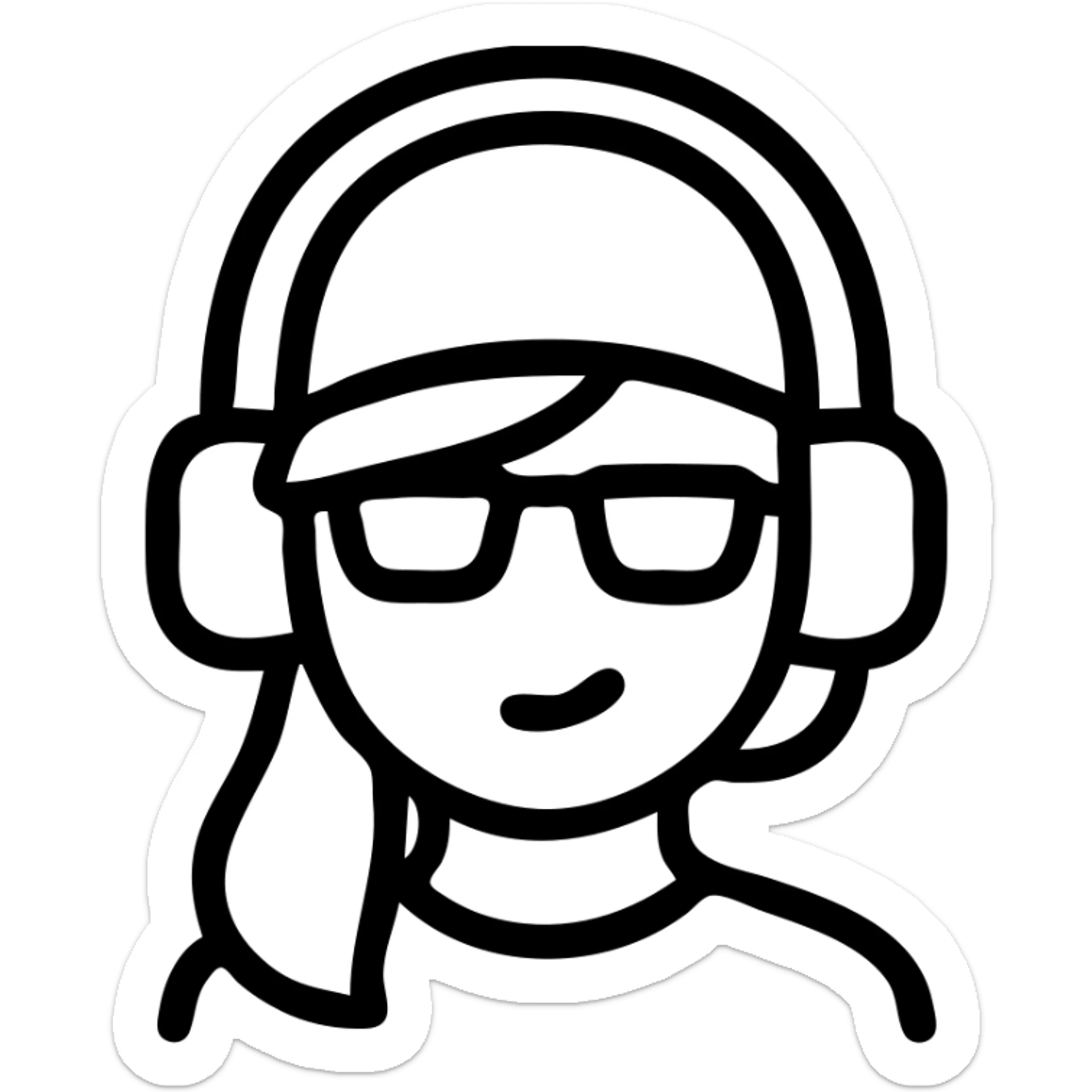 cool gamer girl with headphones and a cap, outlined icon style, minimal details sticker