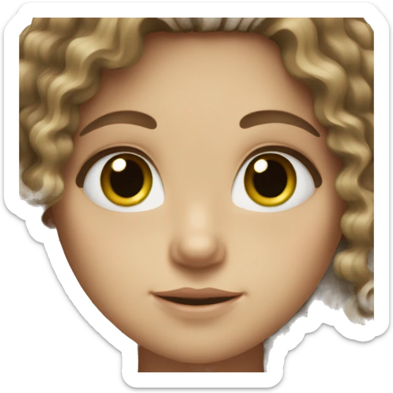 Girl with pale skin, curly brown hair, and green eyes. sticker