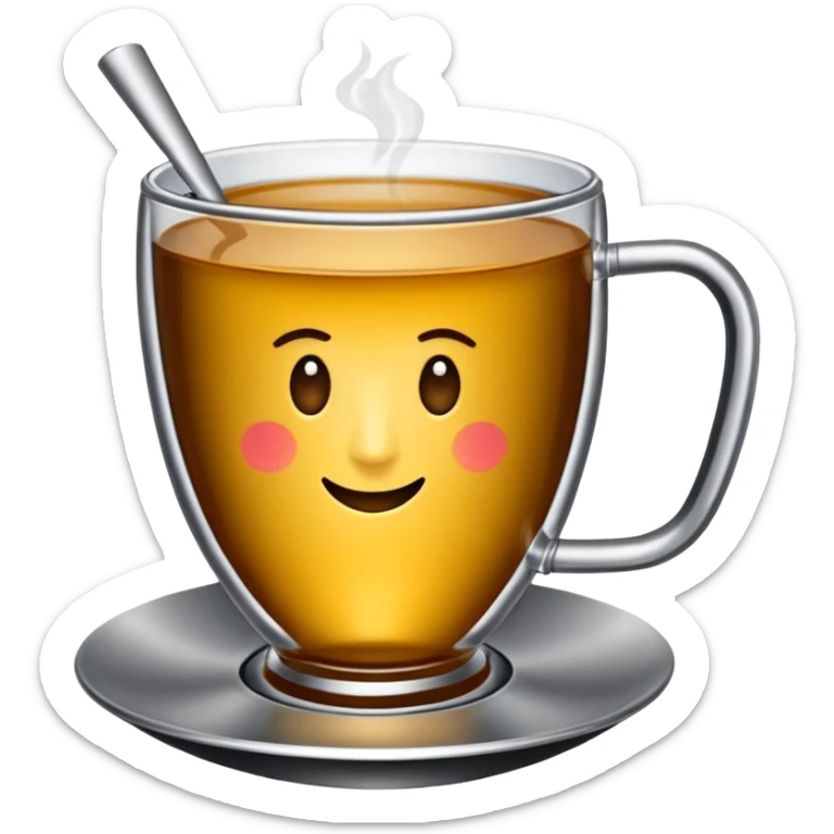 İnce belli kum saati şeklinde bir bardakta tavşan kanı renginde çay içinde de demir bir çay kaşığı  sticker