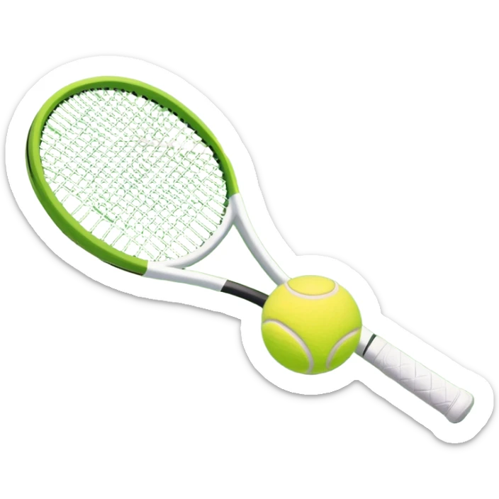 A tennis racket and a ball placed on the ground, with a tennis court in the background. The court lines and net are visible, emphasizing the structure and focus of the sport, creating a dynamic and energetic vibe. sticker