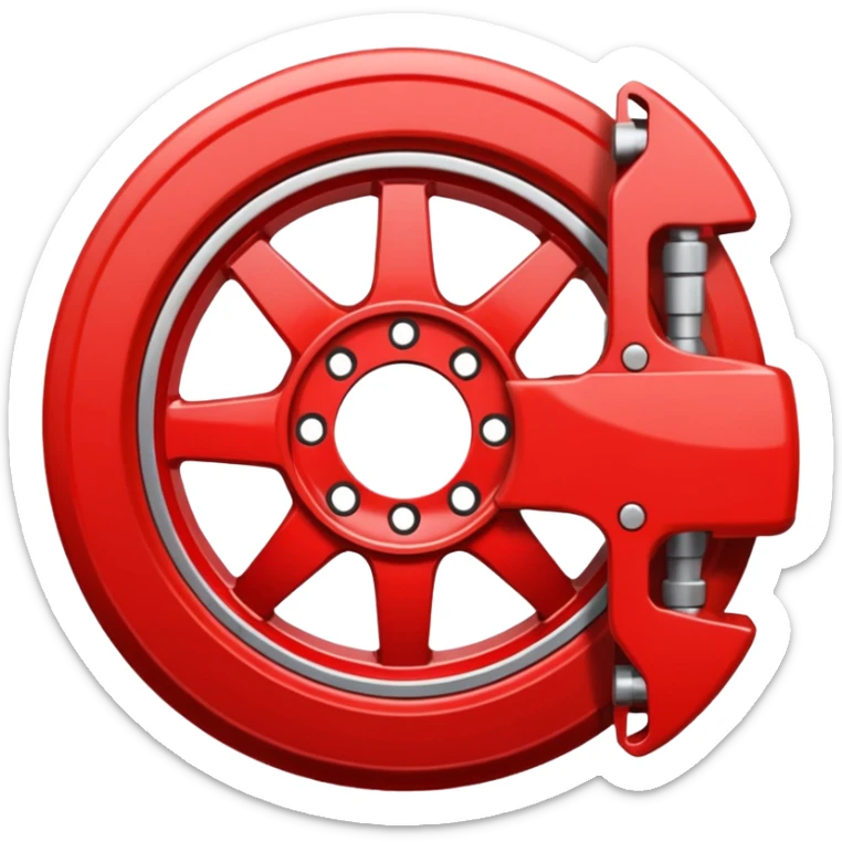 Apple-style emoji of a car wheel with a red brake caliper, clean simple emoji design, smooth shapes, flat yet slightly glossy look, centered on transparent background, no text, no extra details
 sticker
