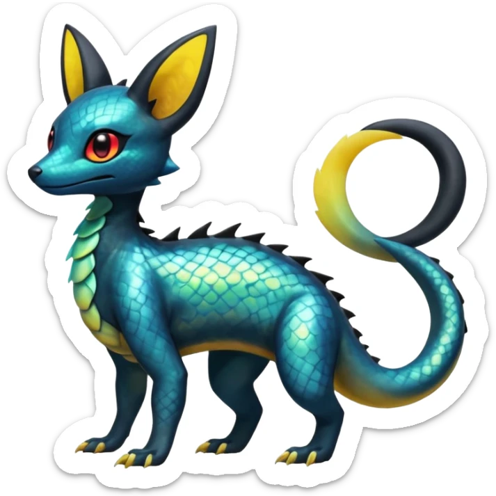  Scaley Shiny White Iridescent Colorful Exotic Salandit-Umbreon-Fakémon-hybrid-creature (full body)  sticker