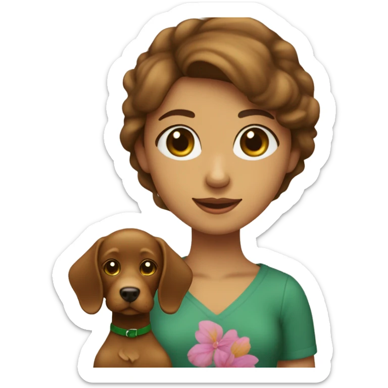 chica de pelo rizado marron con ojos verdes con un perro labrador color caramelo sticker
