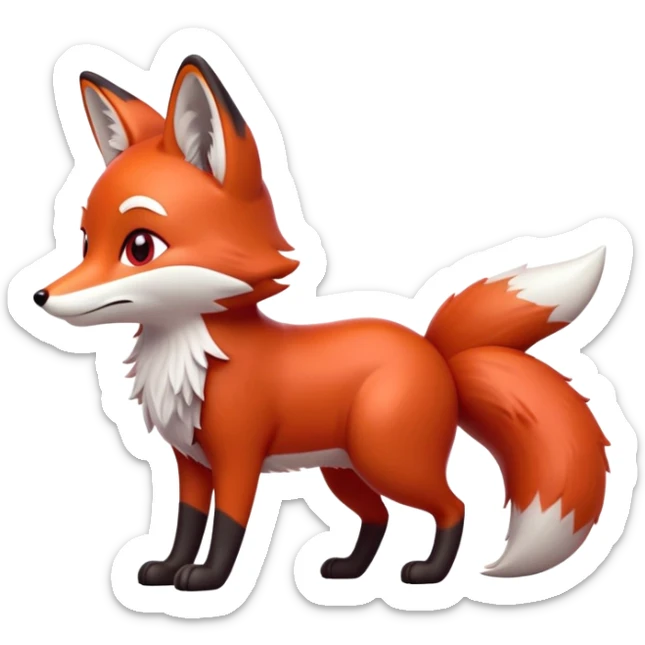 cinematic-noble [fox]-realistic-full-body-standing on all fours-emoji,-tail-tucked-close,-head-tilted-dramatically,-fox-[red]-fur,-simplified-yet-realistic-focused-features,-highly-detailed,-glowing-with-an-almost-sarcastic-glow  expressive eyes sticker