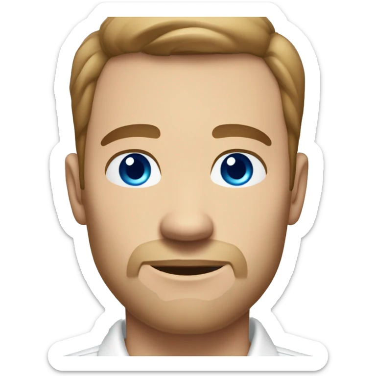 Portrait of an adult guy with light brown hair, serious, light skin, brown stubble, blue eyes, wearing a white office shirt. sticker