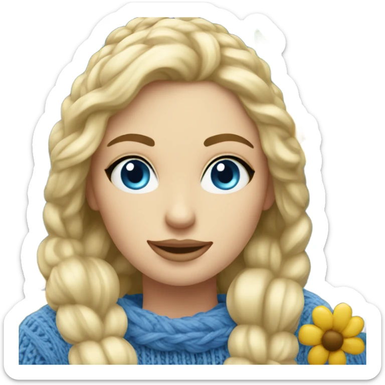 beautiful finnish blonde woman with blue eyes knitting flowers sticker