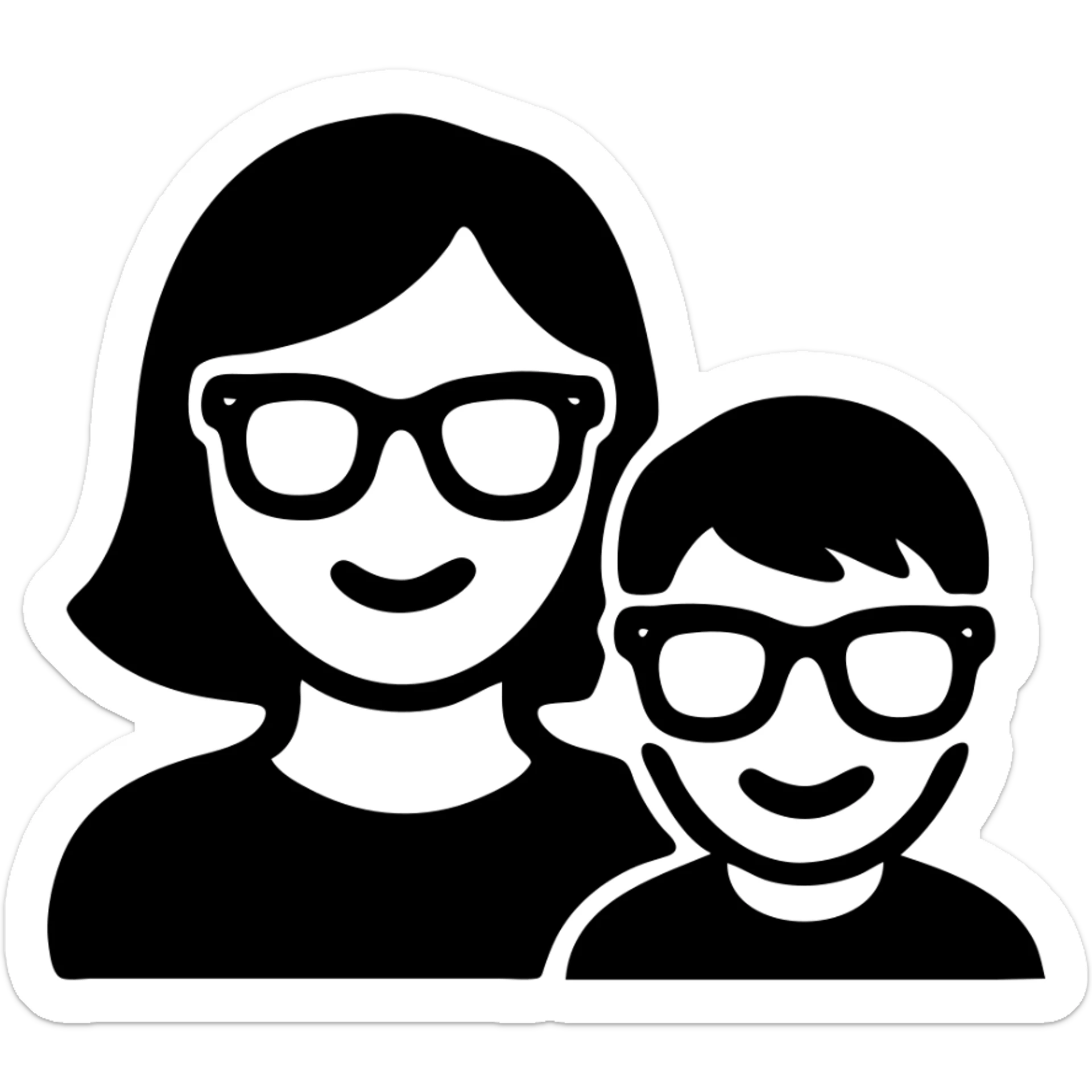 A happy woman with brown hair and a child boy, both wearing Ray-Ban glasses sticker