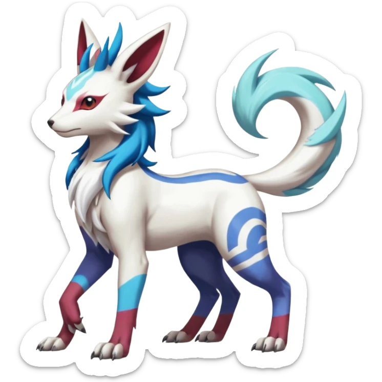 Colorful Skilled Adept Graceful Asian Painted WereGarurumon-Suicune-Linoone-Meloetta-Renamon-Zangoose-fusion-hybrid-creature (full body) sticker