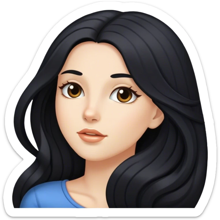 black haired white girl super long hair skin care sticker