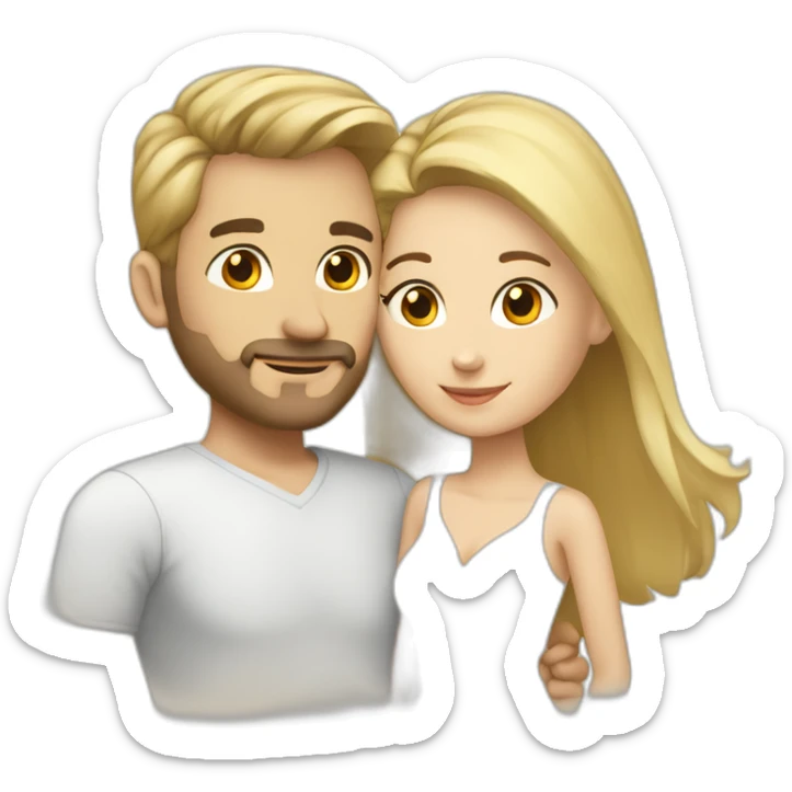 in love caucasian couple brownhear man, blonde woman sticker