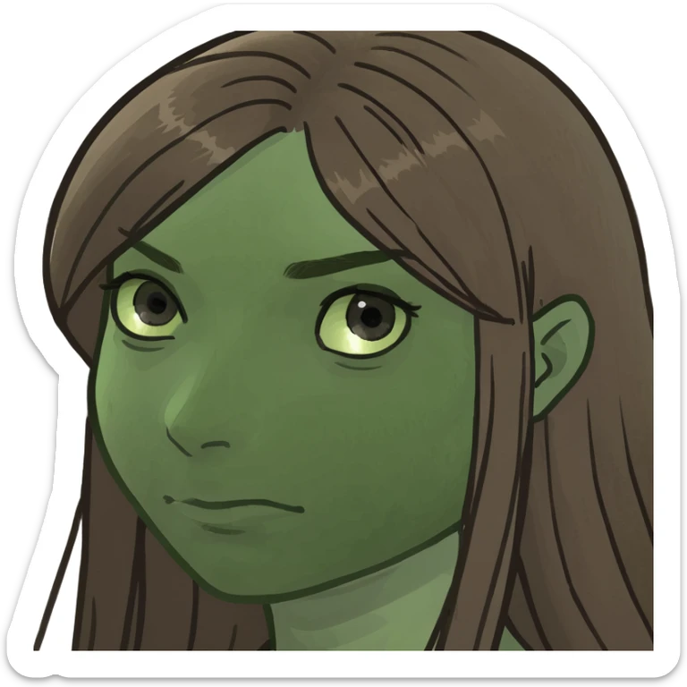 Beautiful girl, brown hair,straight hair, long hair, grey eyes, Ukraine sticker