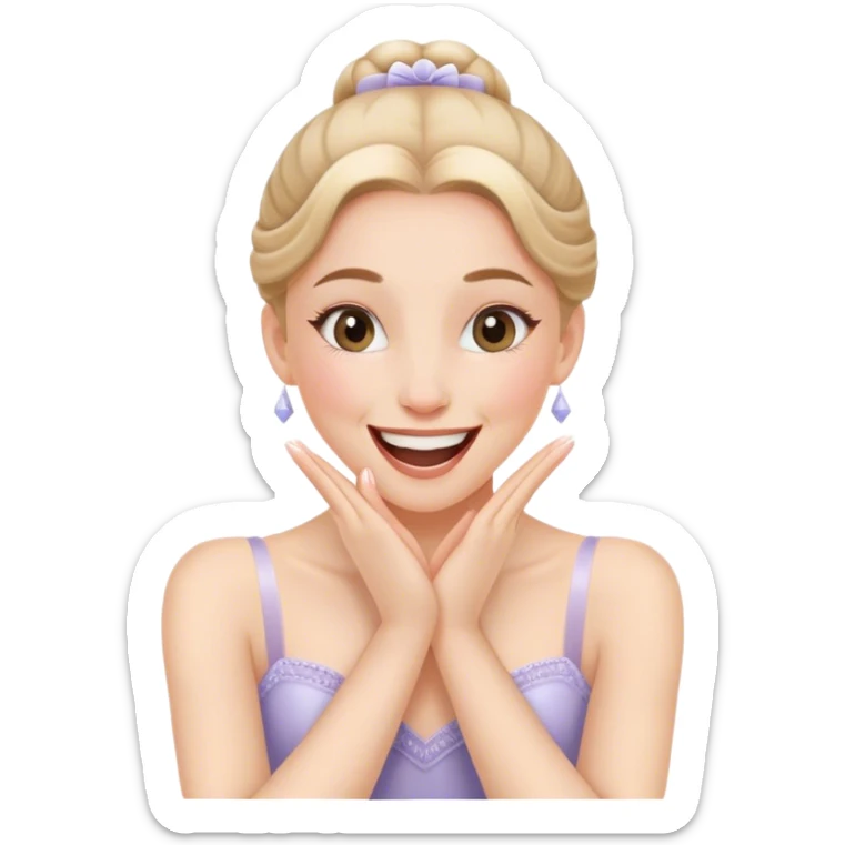 The ballerina laughs sweetly, covering her mouth with her hand sticker
