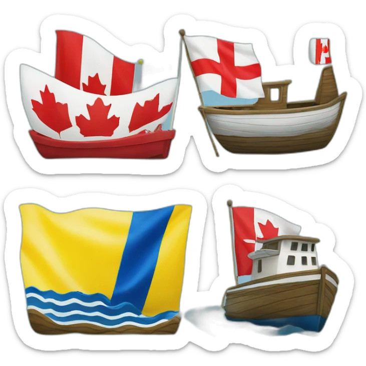 Boats, sea, flag of Canada, flag of Ukraine sticker