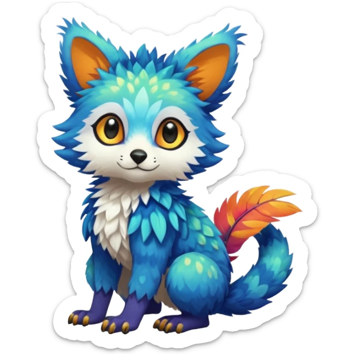 Colorful tropical exotic shiny beautiful fantasy-Trico-Cacomistle-oncilla-animal-Fakémon-hybrid-fursona (full body) sticker